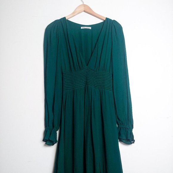 REFORMATION Metiers Dress Long Sleeve Emerald Slit Maxi Long V Neck Gown Small - Picture 4 of 11